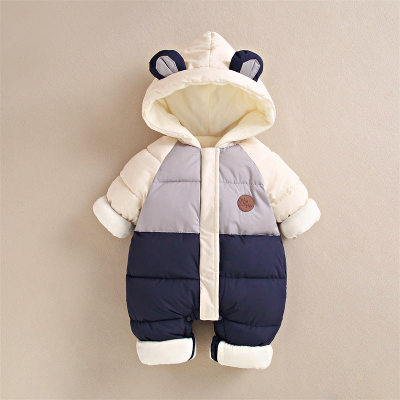 Baby down cotton jacket jumpsuit, autumn and winter clothes, khai clothes for men and women, baby clothes for going out, thick hugging clothes, winter climbing clothes