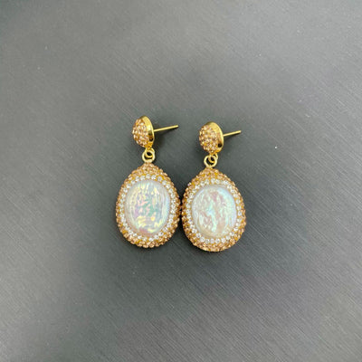 Baroque shaped pearl earrings, high-end personalized retro point diamond earrings, evening wear, light luxury banquet jewelry
