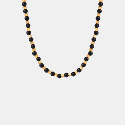 Square titanium steel gold-plated natural black agate stone handmade bead necklace jewelry for women