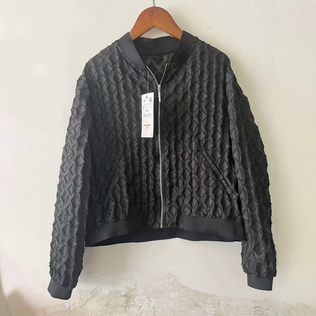 Women's Round Neck Zipper Cardigan Long Sleeve Jacket