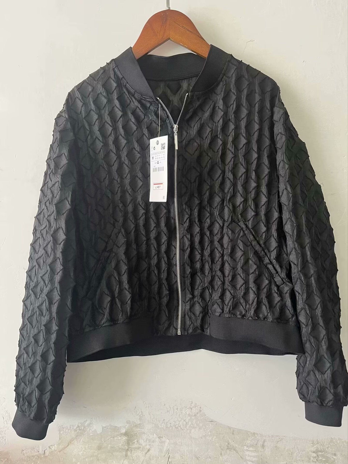 Women's Round Neck Zipper Cardigan Long Sleeve Jacket