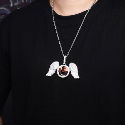 Angel Wings Large DIY Photo Frame Pendant Full Zircon Jewelry Hip Hop Necklace Gold Australia Accessories