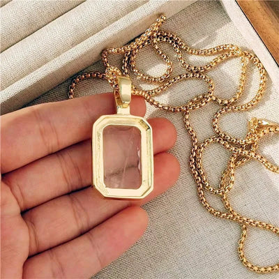 Luxury Large Square Crystal Necklace Cooper Alloy for Women Jewelry Trendy Vintage Charm  Accessories Sweater Chain