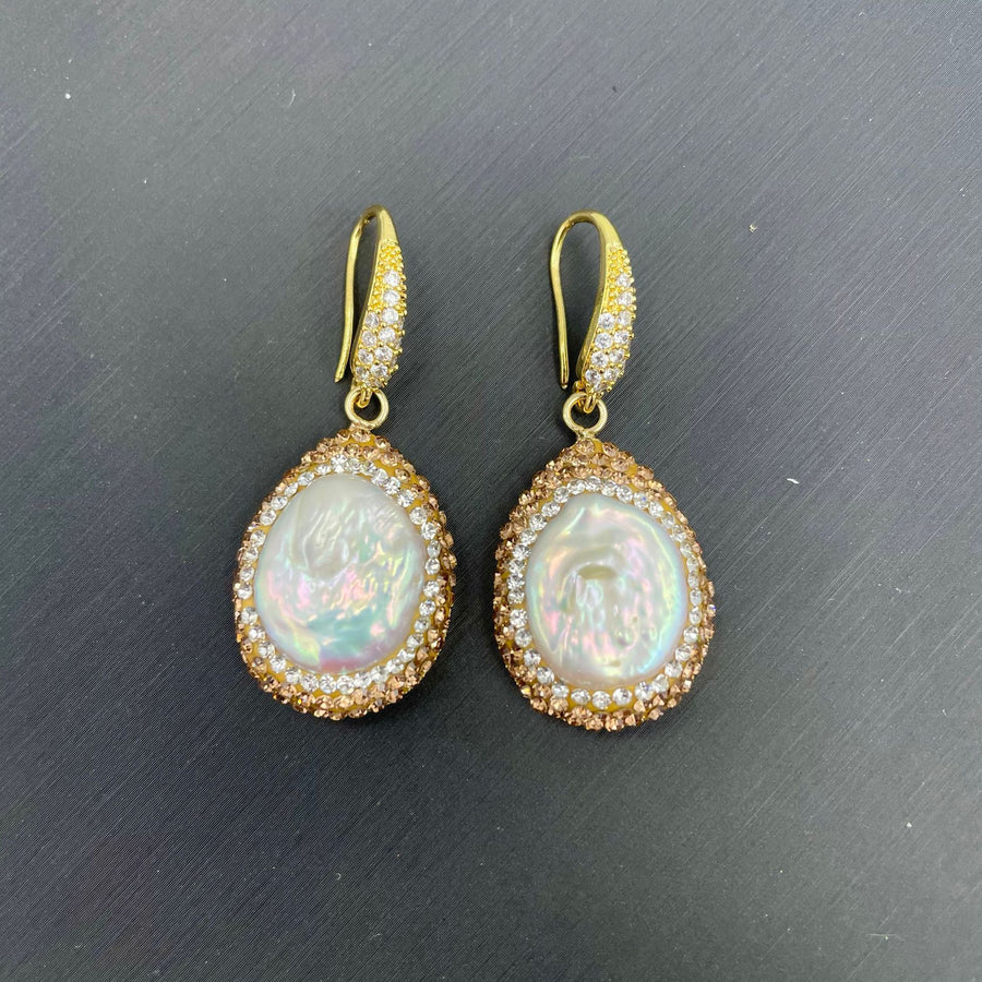 Baroque shaped pearl earrings, high-end personalized retro point diamond earrings, evening wear, light luxury banquet jewelry