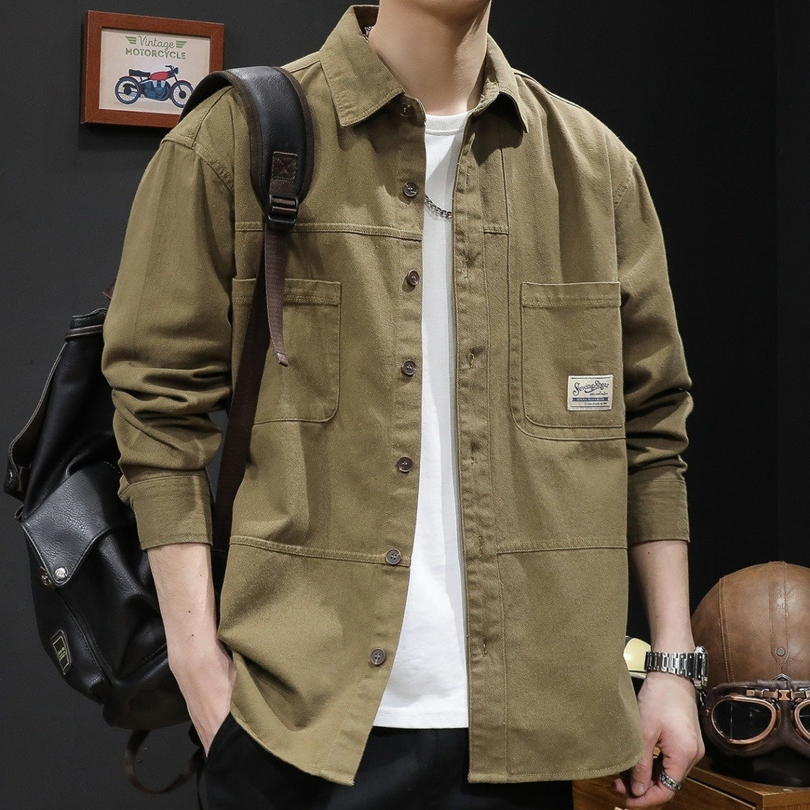 Workwear shirt long sleeved men's shirt casual jacket men
