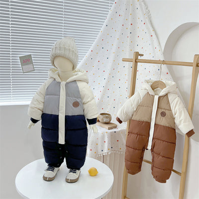 Baby down cotton jacket jumpsuit, autumn and winter clothes, khai clothes for men and women, baby clothes for going out, thick hugging clothes, winter climbing clothes