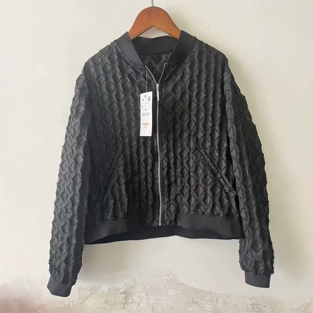 Women's Round Neck Zipper Cardigan Long Sleeve Jacket